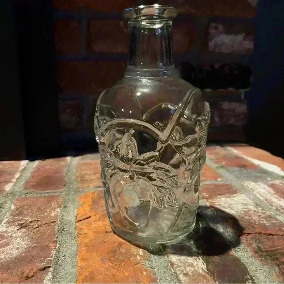 Libbey of Canada Glass Syrup Bottle Fruit Motif Cherry Pear Grape & Apple 8” - Picture 1 of 12